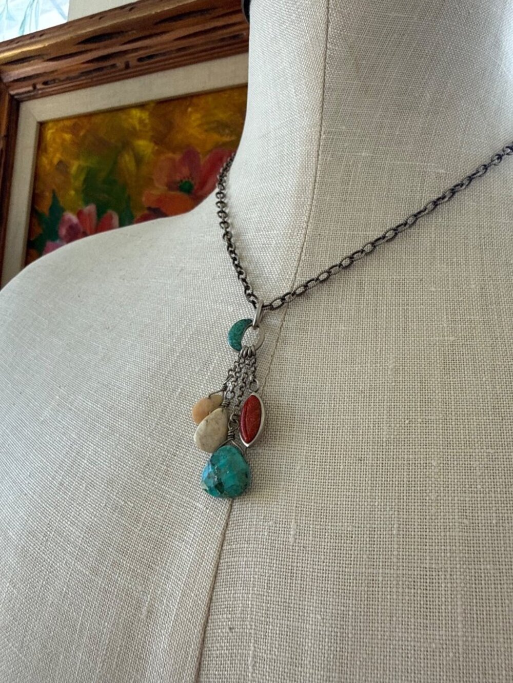 Vintage 90's Silpada Sterling Silver Chain Necklace With Gemstone Dangle Charms - Picture 9 of 15